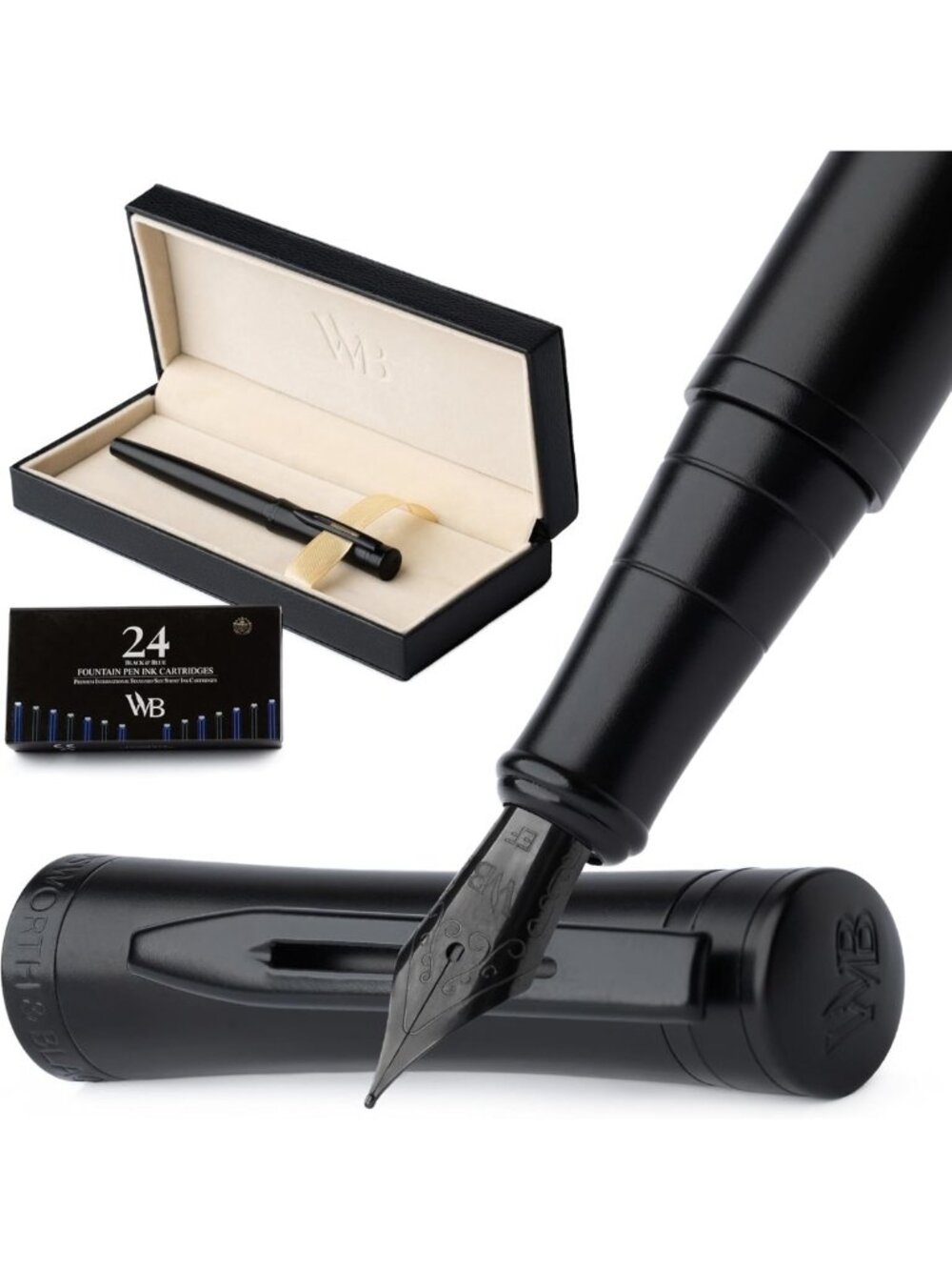 Elegant Fountain Pen Set - Extra Fine Nib, Refillable, Calligraphy, 24 Ink